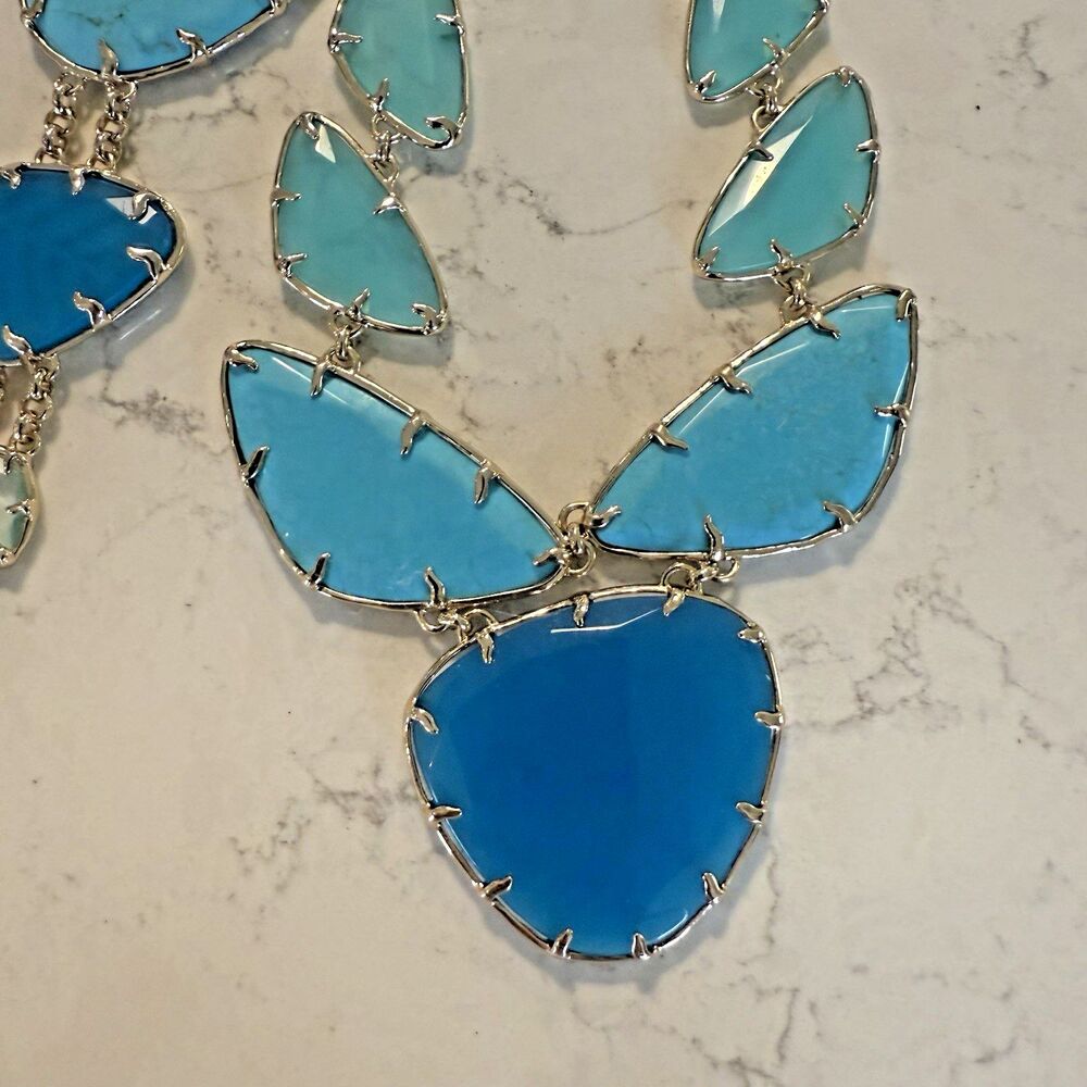 Kendra Scott Turquoise Blue Glass Khammi Gold Statement Set Necklace & Bracelet - Picture 3 of 10